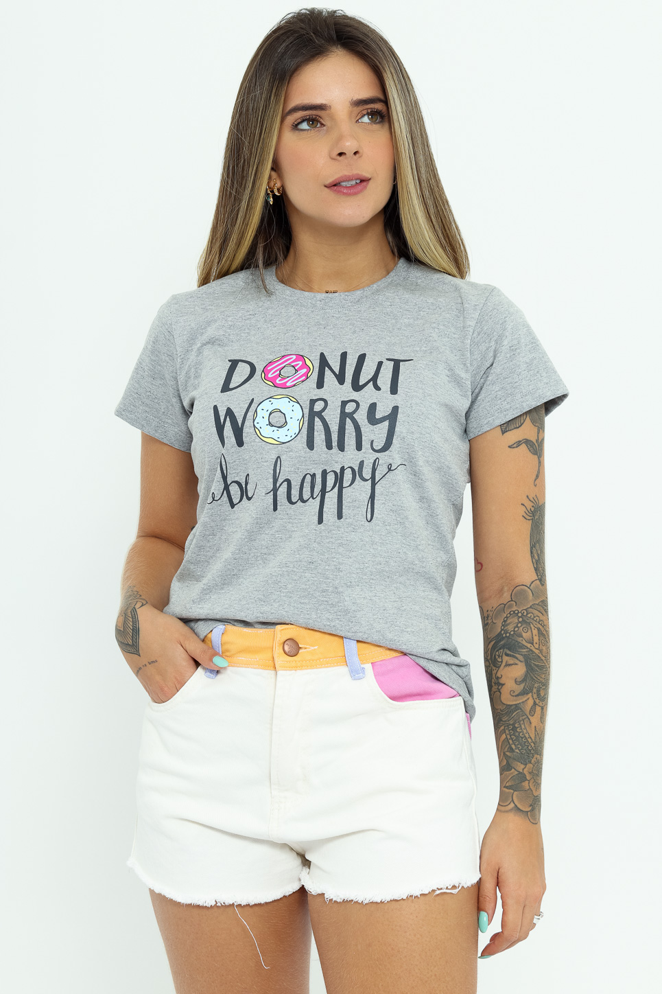 Donut Worry Be Happy - Cinza (zoom)