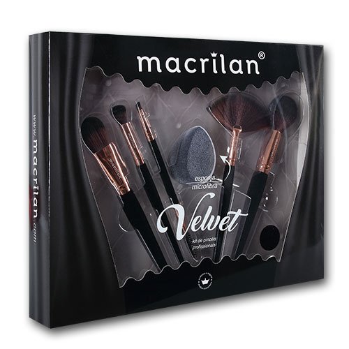 リップルセット ED010A - Kit Velvet com 5 Pincéis e 1 Esponja de Microfibra - Macrilan